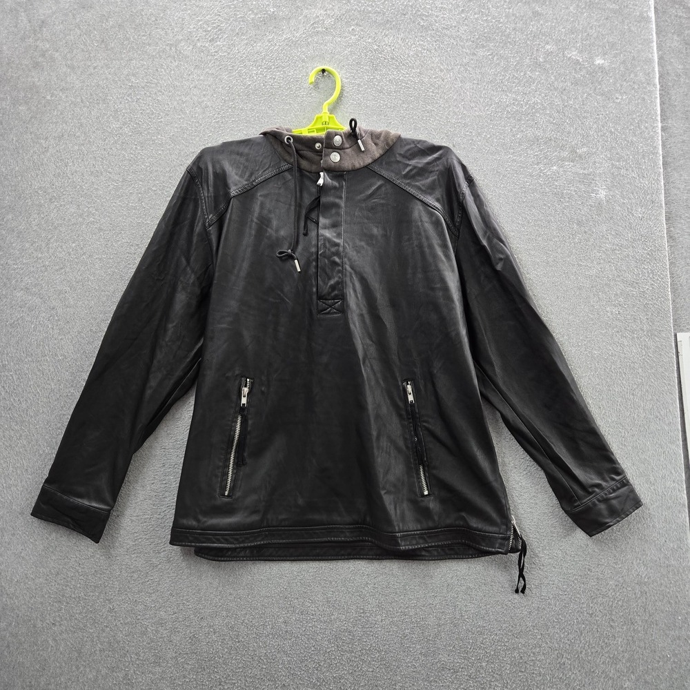 We The Free Women Jacket XL Black Vegan‎ Leather Moto Pullover Hooded